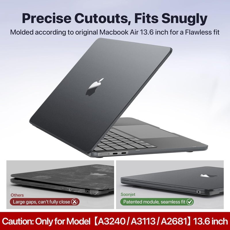 soonjet غطاء غير لامع لجهاز MacBook Air 13/13.6 بوصة (M4/M3/M2، موديلات 2022–2025 A3240 A3113 A2681)، خفيف الوزن | مقاوم للخدوش وبصمات الأصابع | يغلق بسلاسة | مثالي للعمل والسفر والدراسة - Image 4